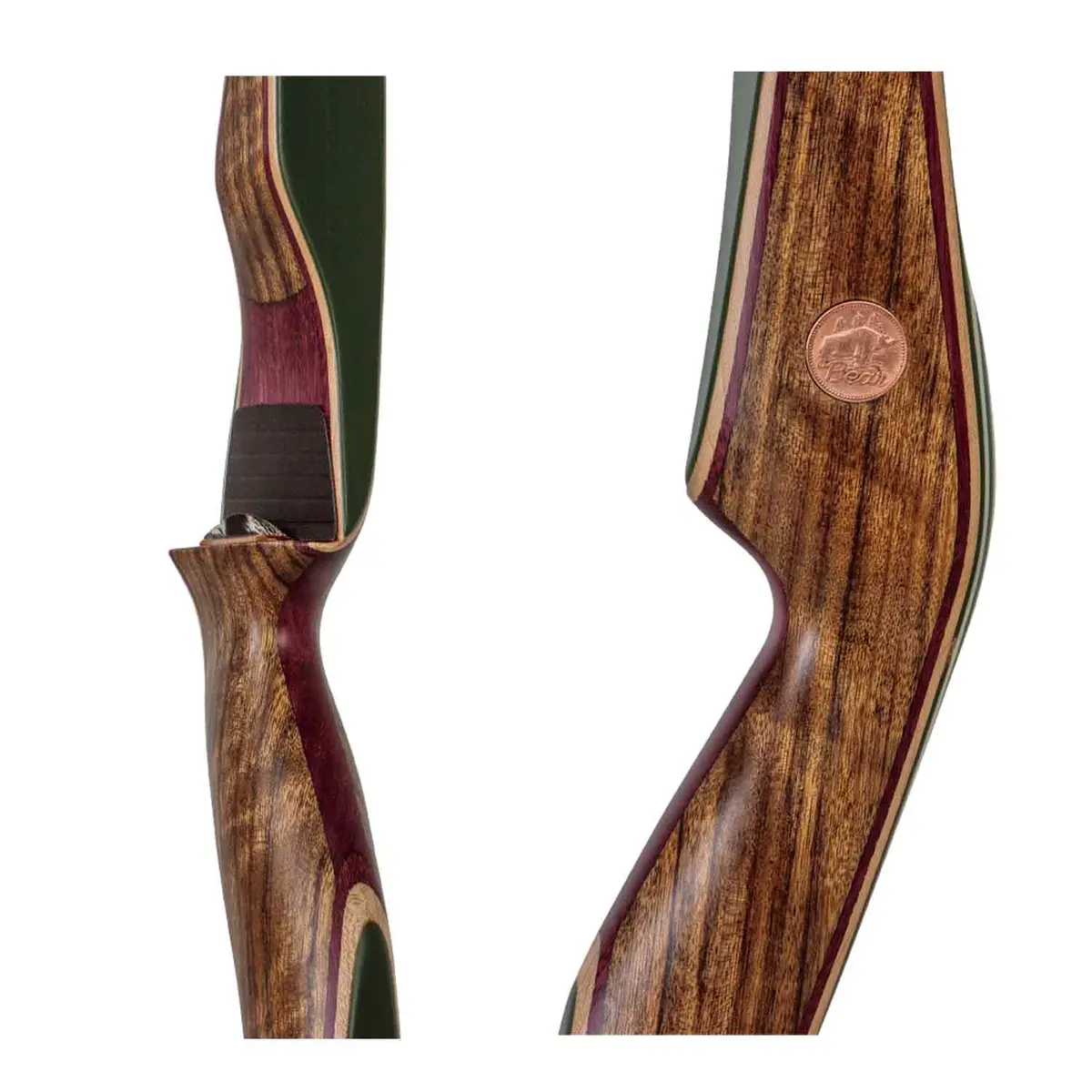 Bear Kodiak One-Piece Recurve Bow (Shedua/Purple Heart/Green Glass) 3