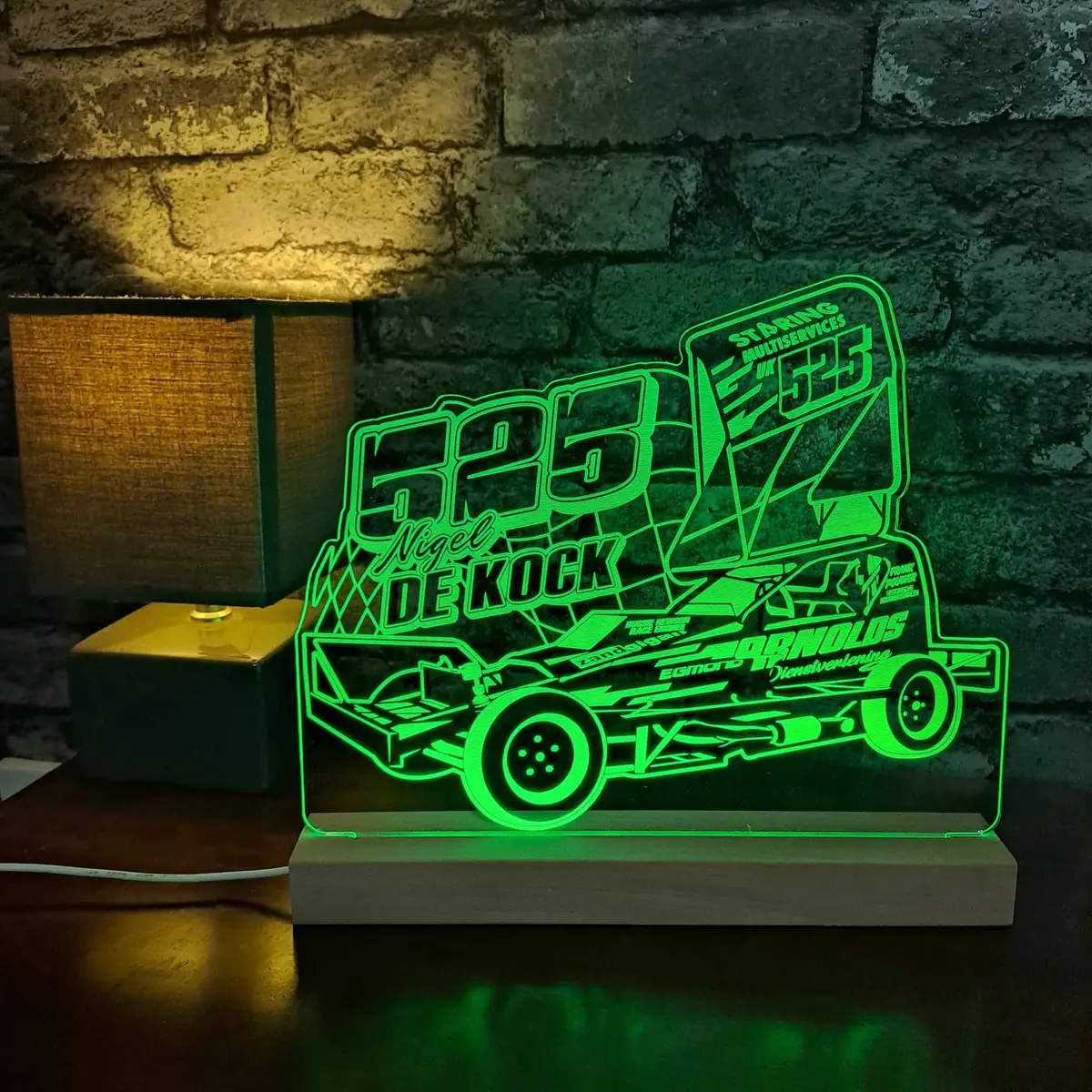 Nigel De Kock #525 Brisca F1 Night Light - Large Wooden Base 1