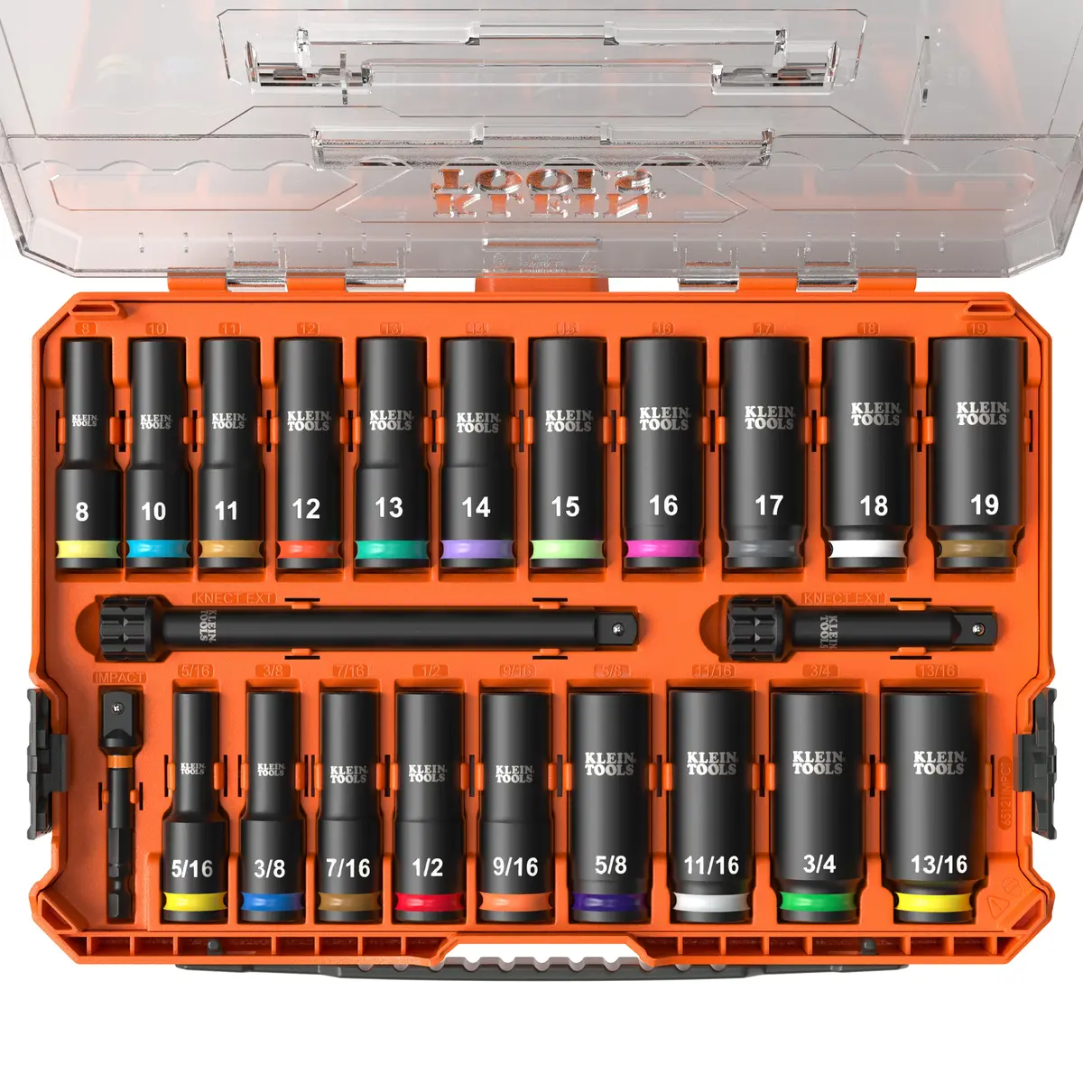 Klein Tools 65121Impct Knect Deep-Well 3/8" Drive Socket Set, Sae And Metric, 23 Pc. 1