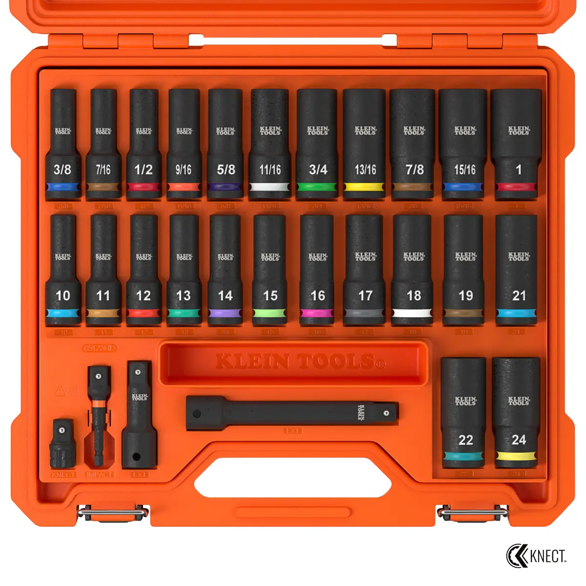 Klein Tools 65123Hd Knect 1/2" Deep-Well Impact Socket Set, Sae / Metric, 28 Pc. 1