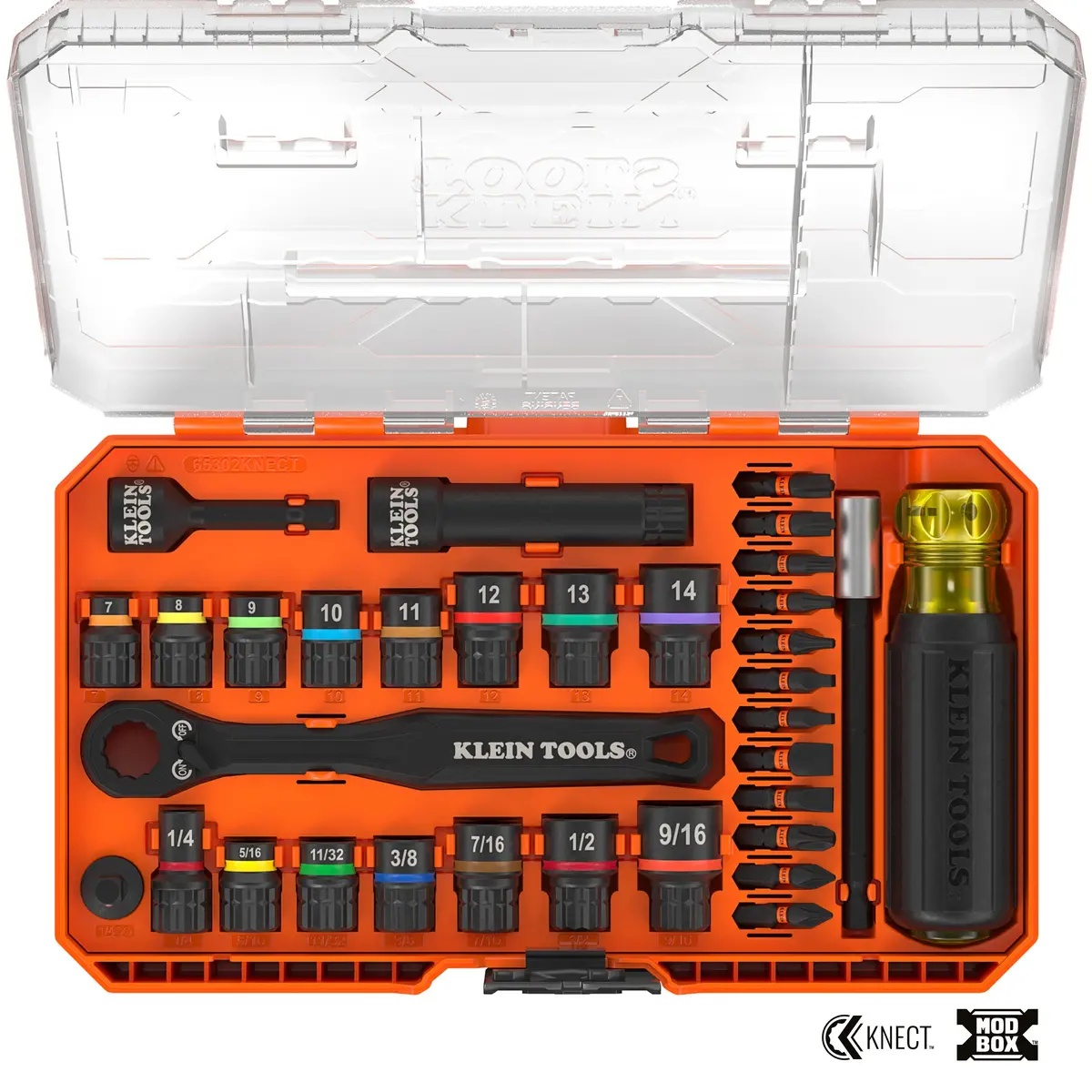 Klein Tools 65302Knect Knect Pass-Through And Impact Socket Set, Sae And Metric, 33-Piece 1