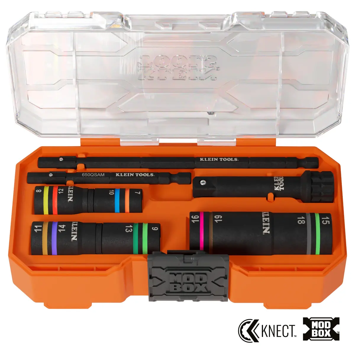 Klein Tools 653Mqs Knect Quad-12 Heavy-Duty Impact Flip Sockets, Sae And Metric, 6-Piece 1