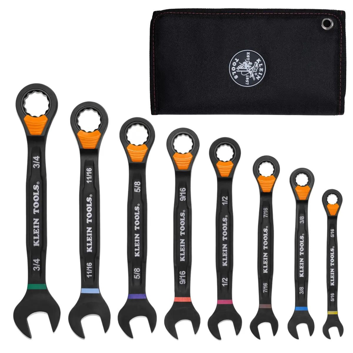 Klein Tools 69508 Ratcheting Combination Slide-Lock Wrench Set, Sae, 8 Pc. 1