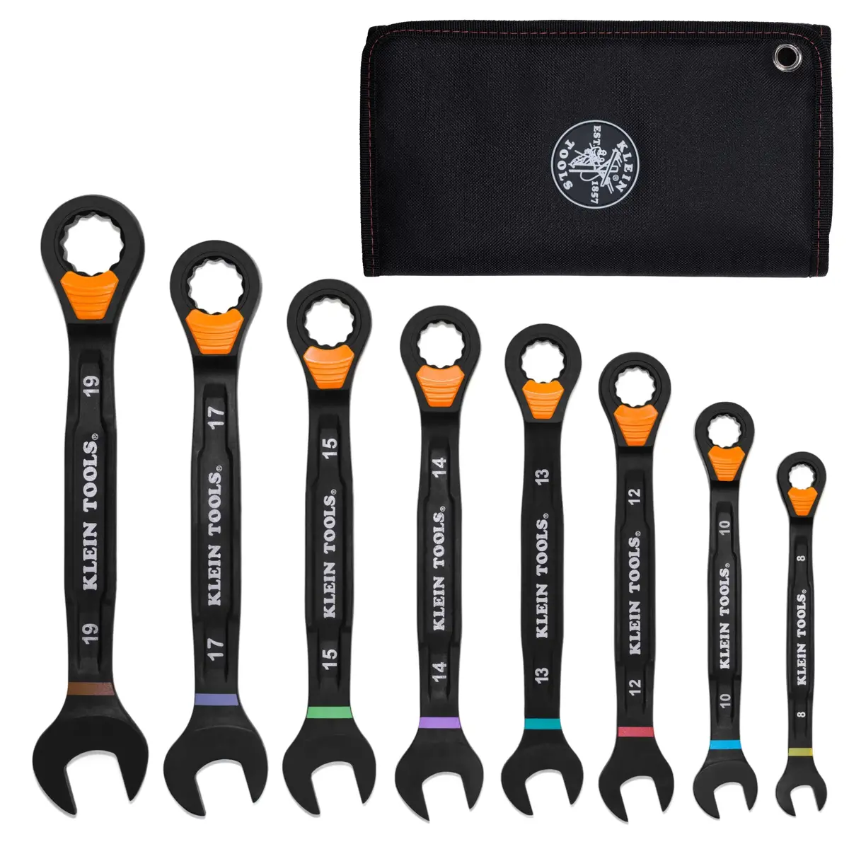 Klein Tools 69508M Ratcheting Combination Slide-Lock Wrench Set, Metric, 8 Pc. 1