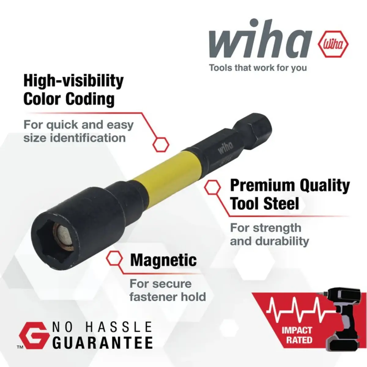 Wiha Tools 70458 Hex Impact Nut Setter, 5/16", 2-Pack 2