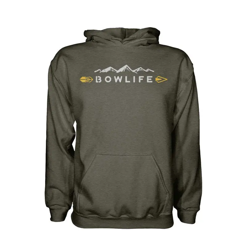 Bow Life Men's Mountain Logo Army Heather Pullover Hoodie 1