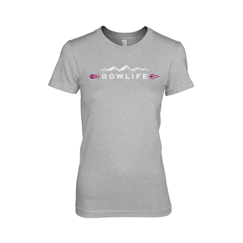 Bow Life Women's Mountain Logo Gray Short Sleeve T-Shirt 1