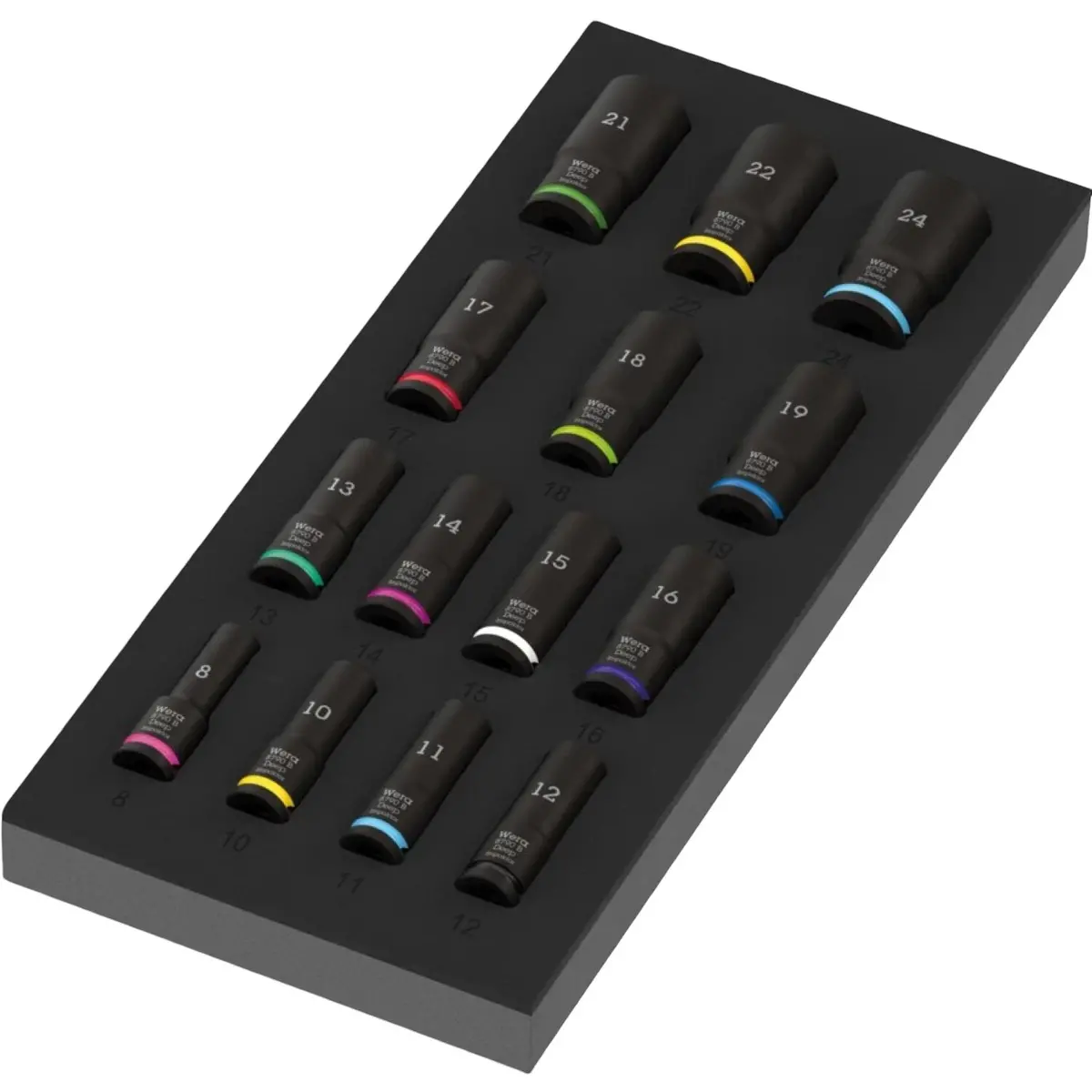 Wera 05150118001 9728 Foam Insert Zyklop B 3/8" Impaktor Deep Socket Set 1, 15 Pieces 1