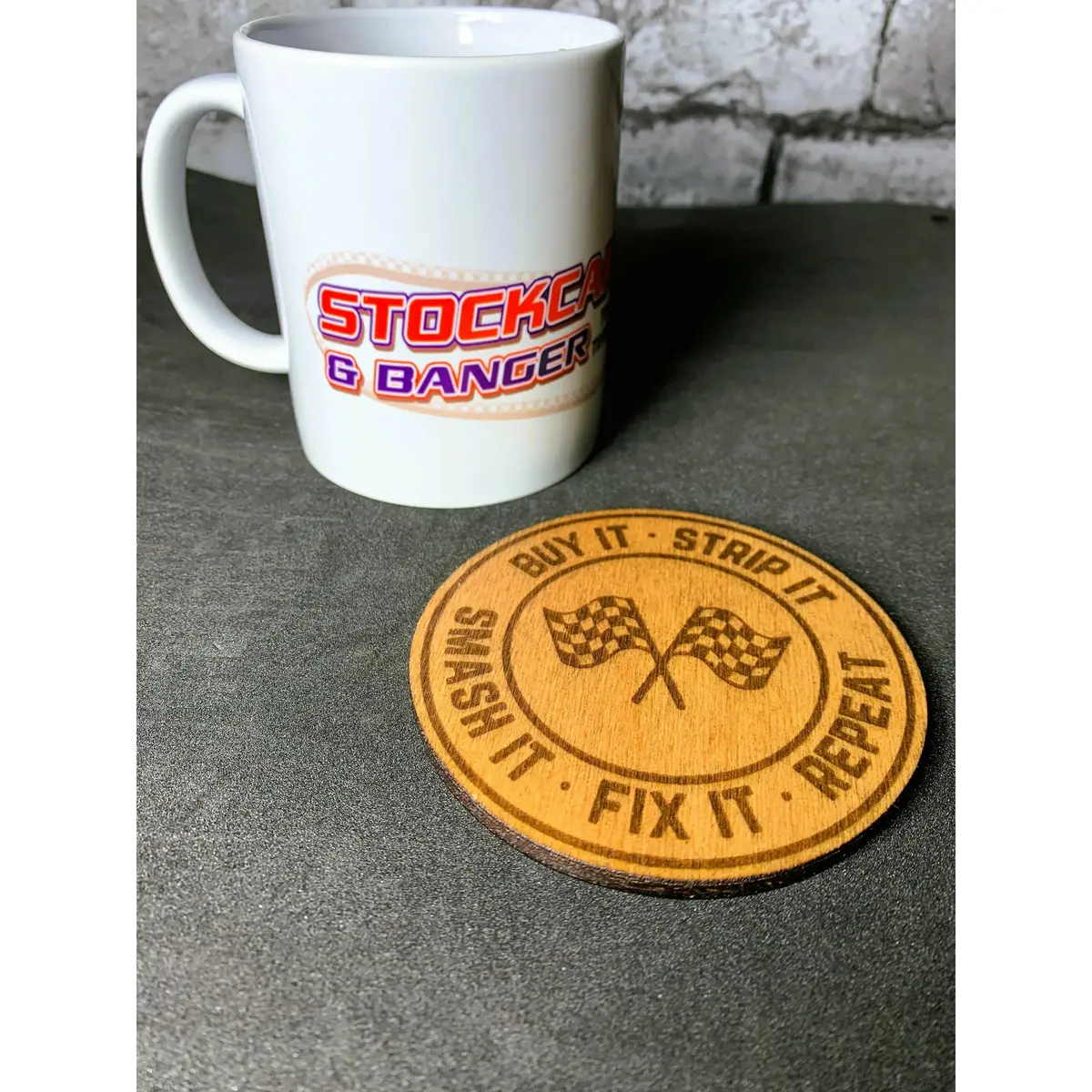 Buy It, Strip It, Smash It, Fix It, Repeat. - Wooden Coaster 1