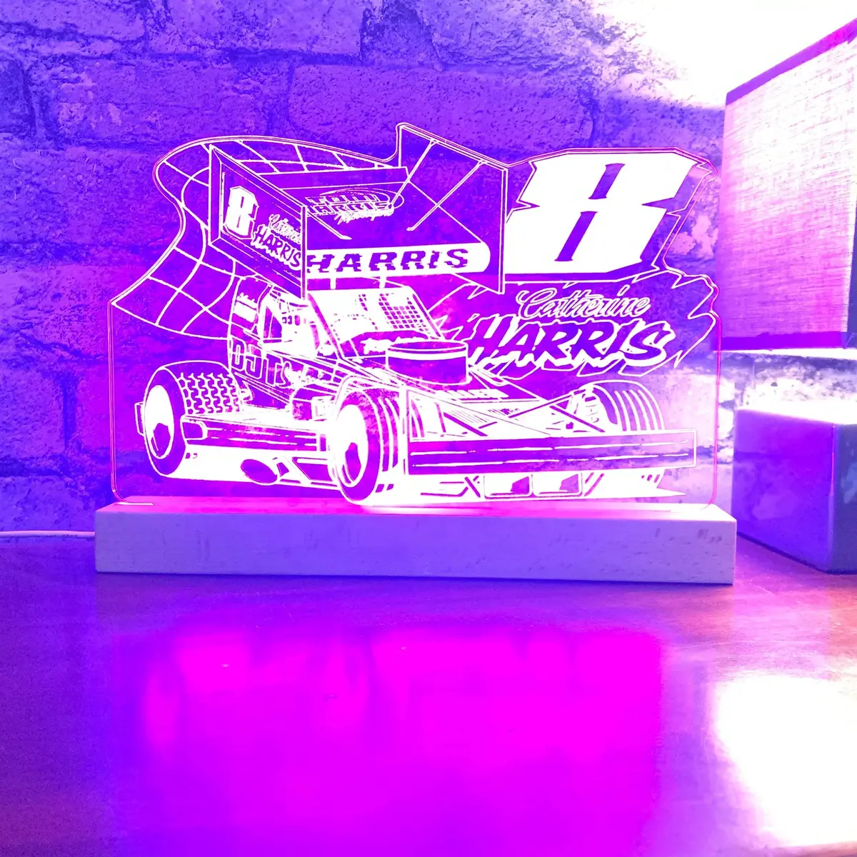 Catherine Harris #8 Brisca F1 Night Light - Large Wooden Base 1