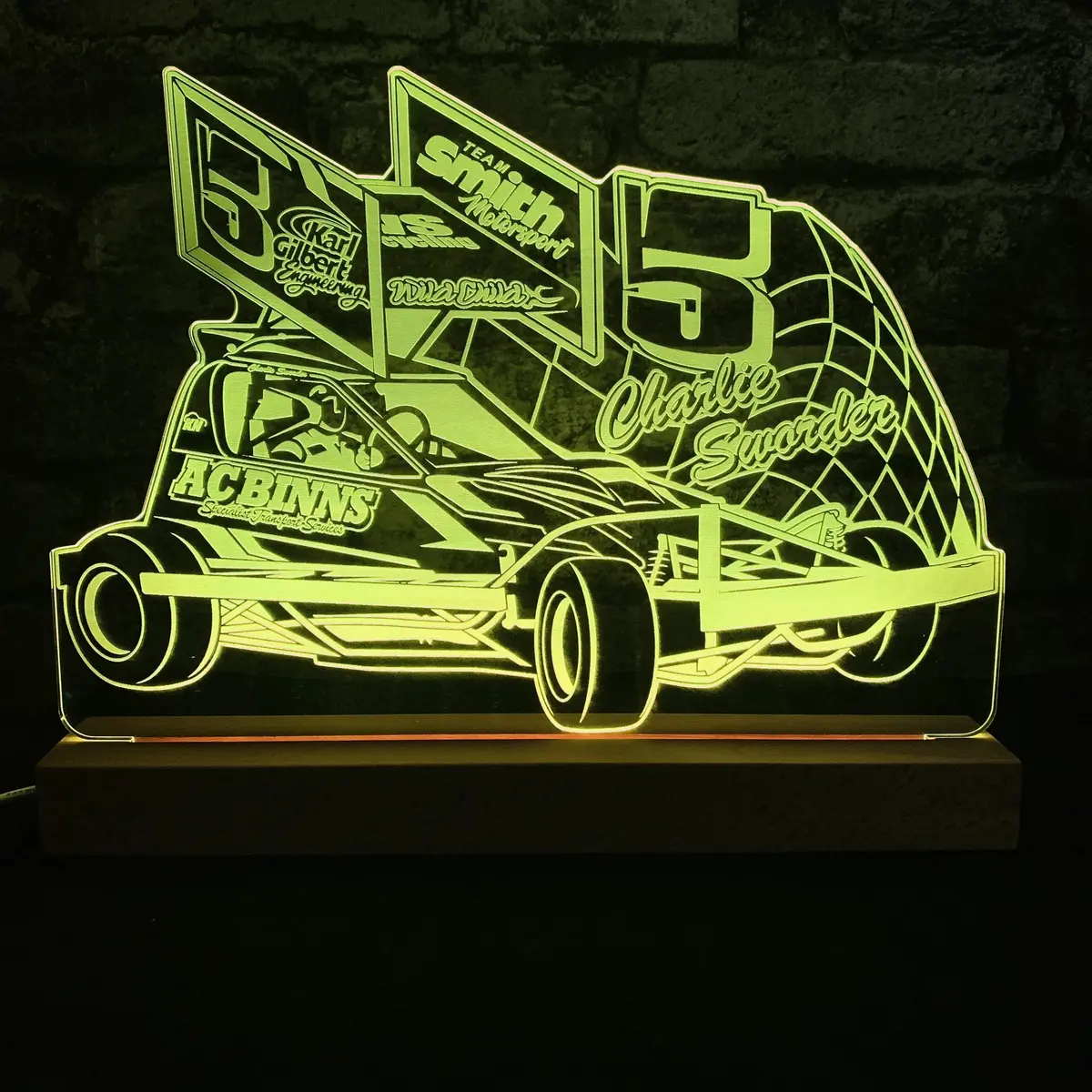 Charlie Sworder #5 Brisca F1 Night Light - Large Wooden Base 1