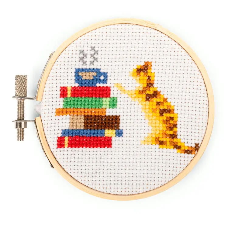Cat And Books Mini Cross Stitch Embroidery 1
