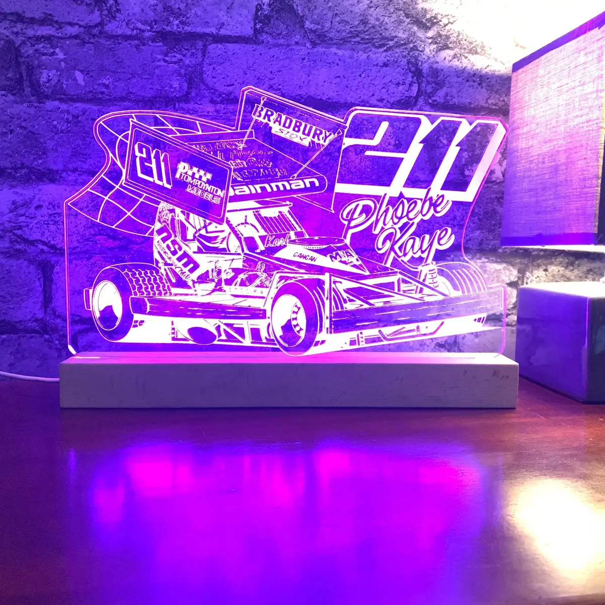 Phoebe Wainman 211 Brisca F1 Night Light - Large Wooden Base 1