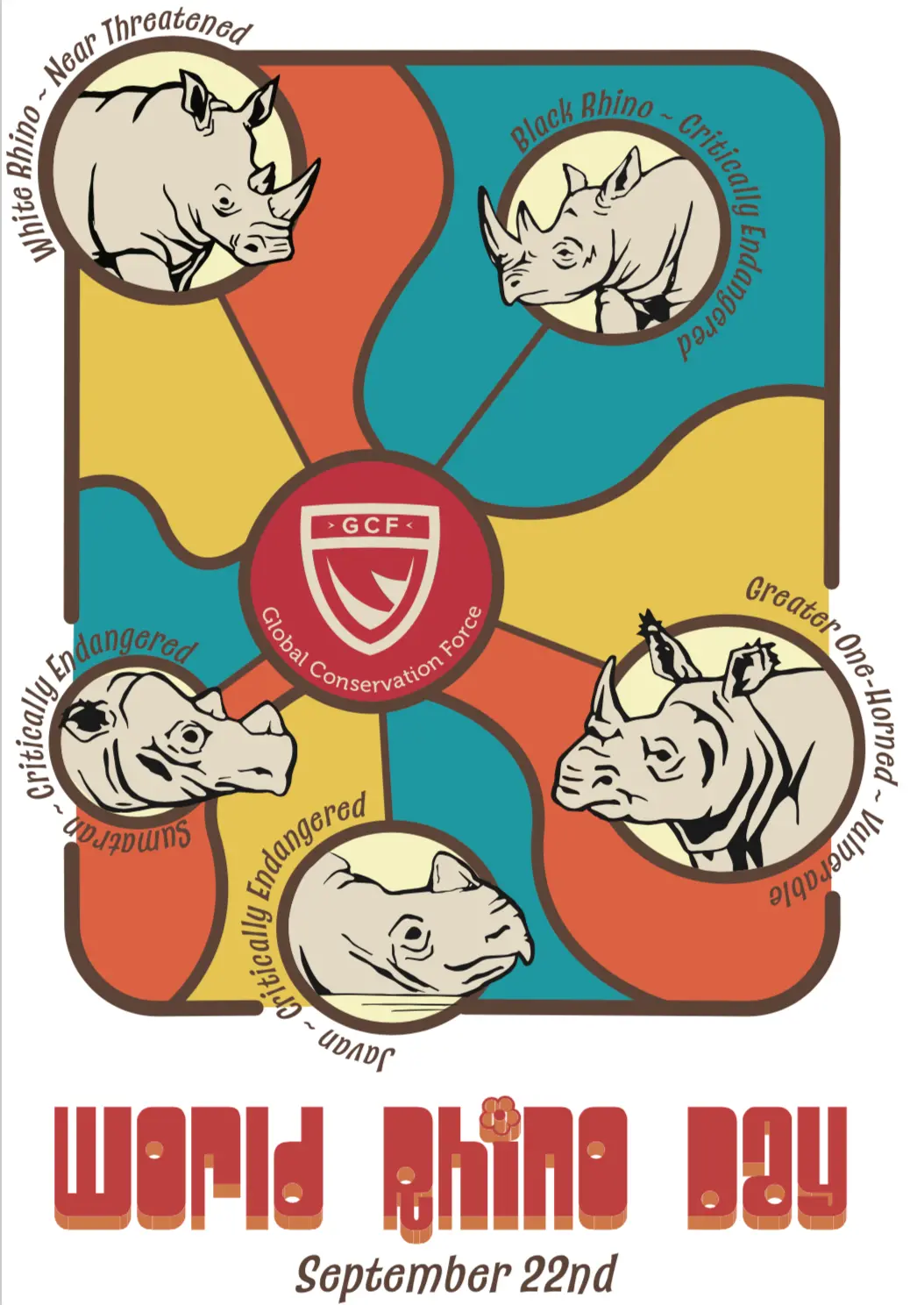 World Rhino Day Retro Sticker 1