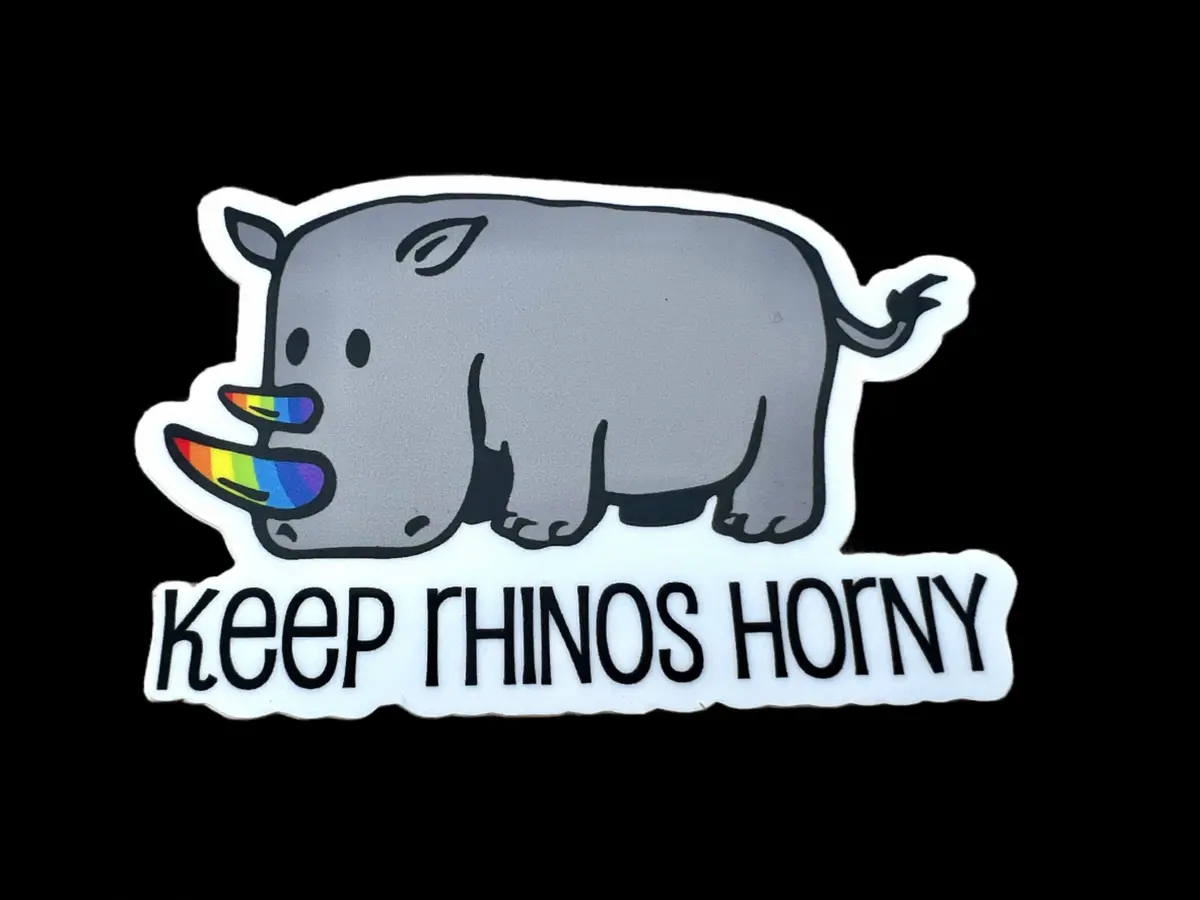 Keep Rhinos Horny - Rainbow Horns - Vinyl Die Cut Sticker 1