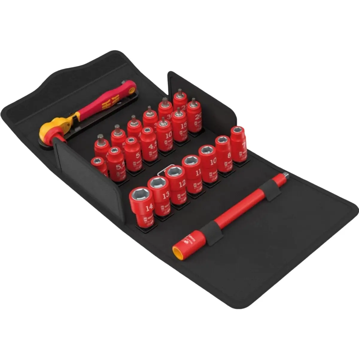 Wera 05004967001 8100 Sa Vde 1 Zyklop Ratchet Set, Insulated, Reversing Lever, 1/4" Drive, Metric, 22 Pieces 1