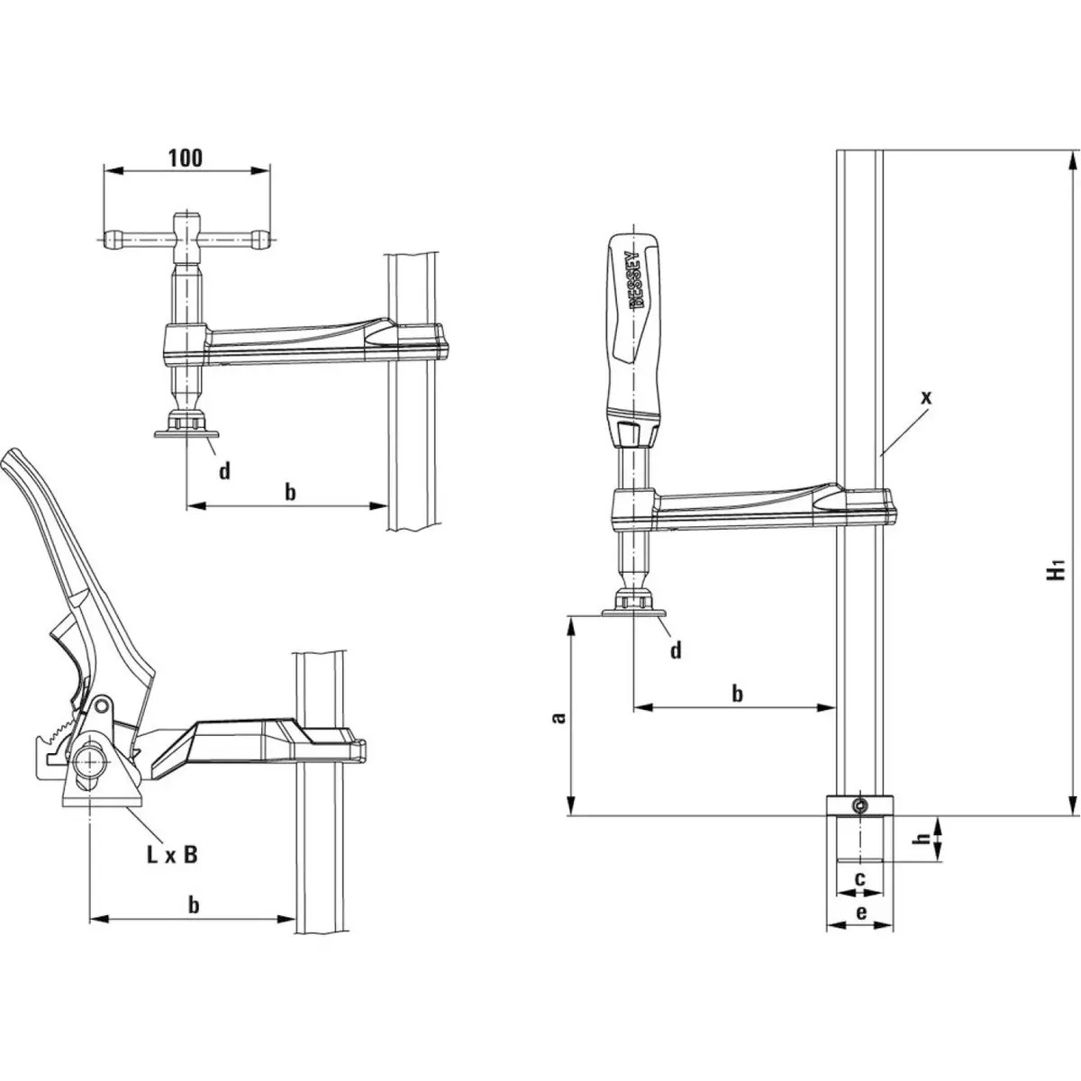 Bessey Tw28-30-12-2K Table Clamp, 12 X 4.75, 2K Bar, Std Pad 2