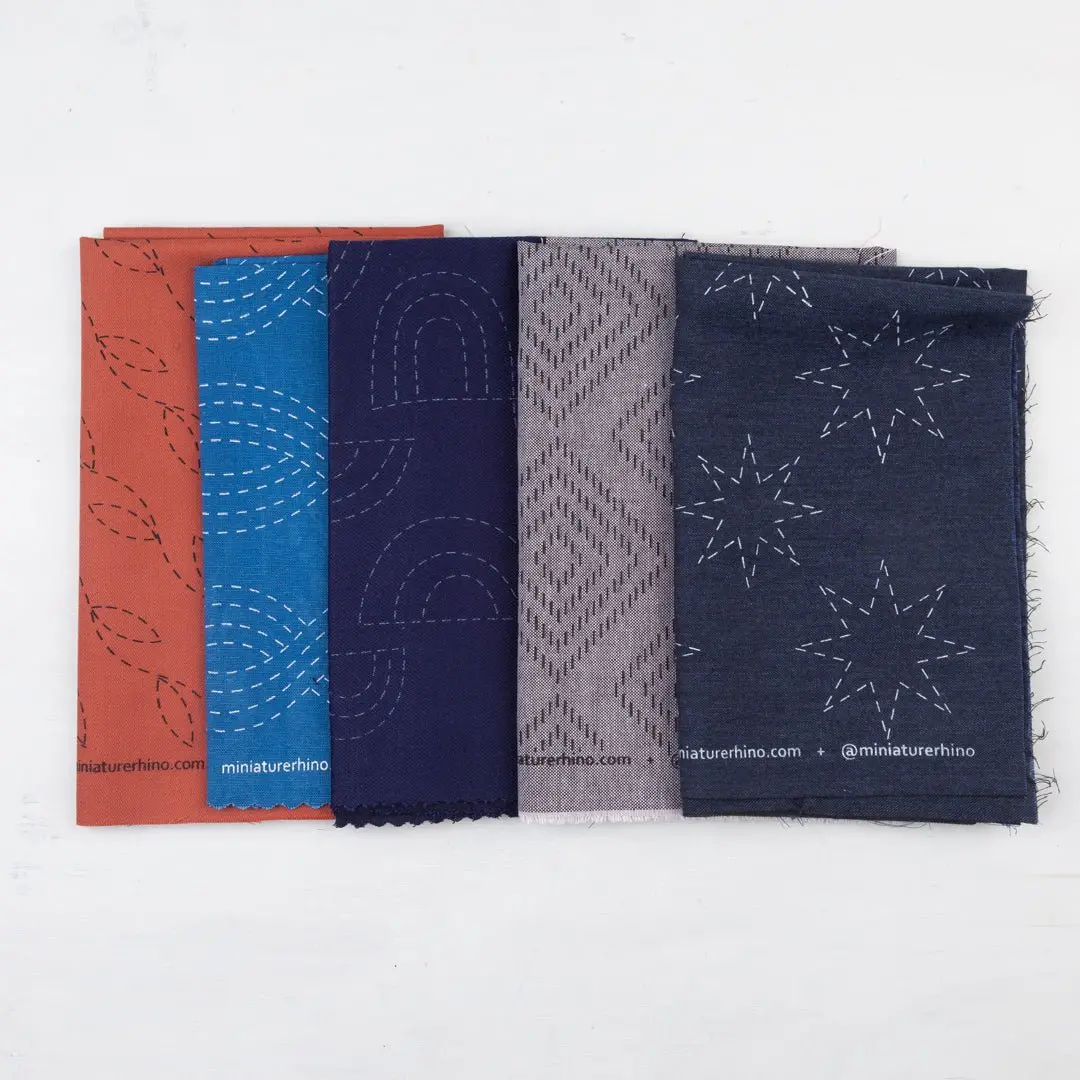 Limited Edition Set Embroidery Pattern 1 - Silk Screened, Upcycled Fabric 1