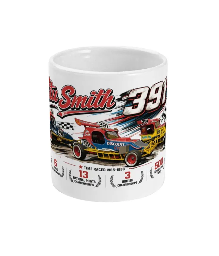 Stu Smith #391 – "Super Stu" – Brisca F1 Legend Heritage Mug 1