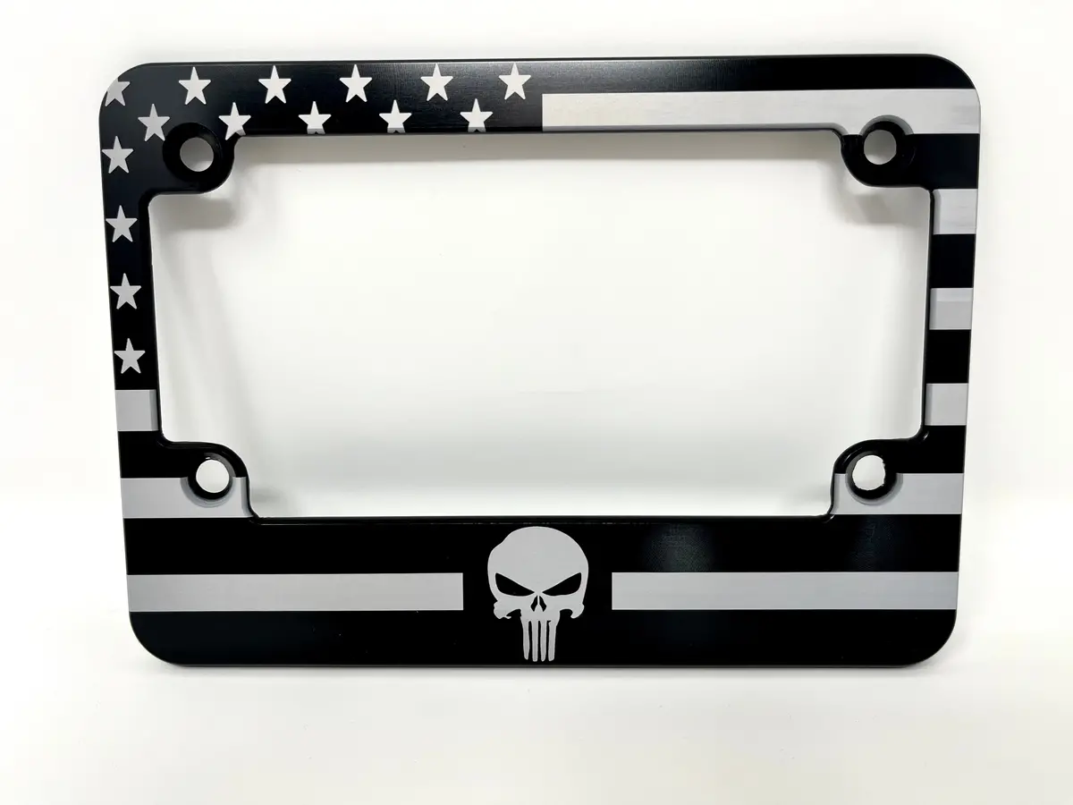 Punisher American Flag Billet Aluminum Motorcycle License Plate Frame 1
