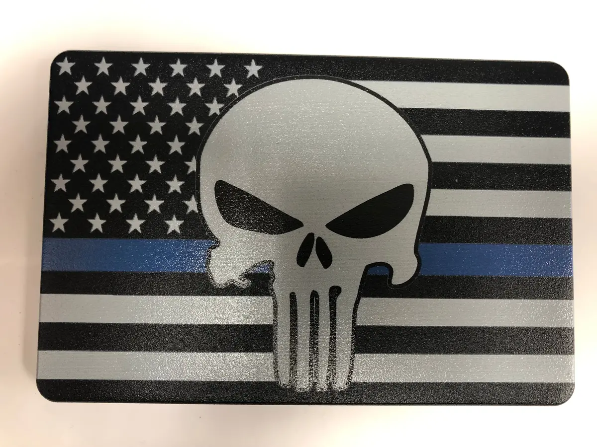 American Flag With Blue Line Punisher Hitch Cover 1