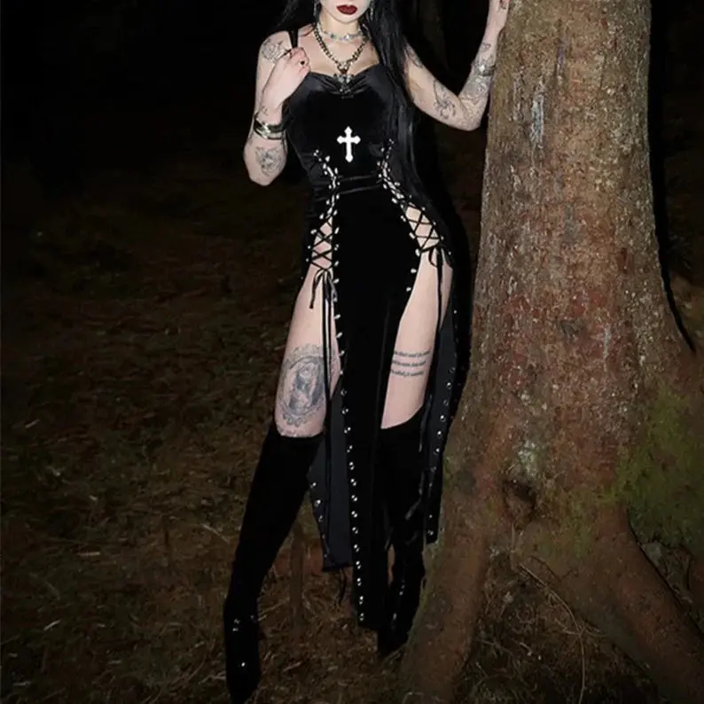 Velvet High Split Cross Dress 1