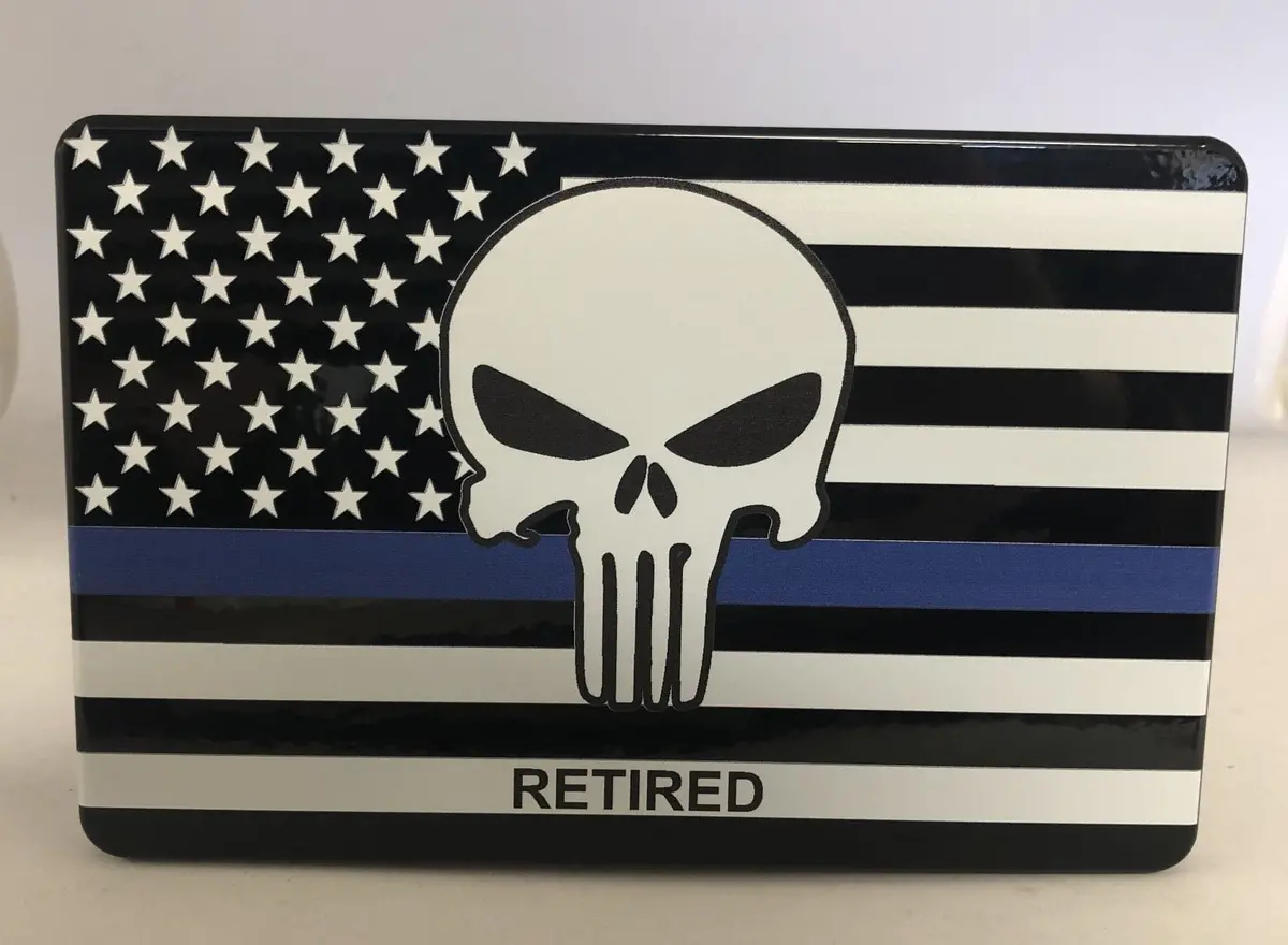American Flag Blue Line Punisher Retired Aluminum Hitch Cover 1