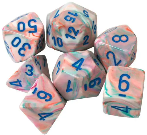 Festive Polyhedral Pop-Art/Blue 7-Die Set 1