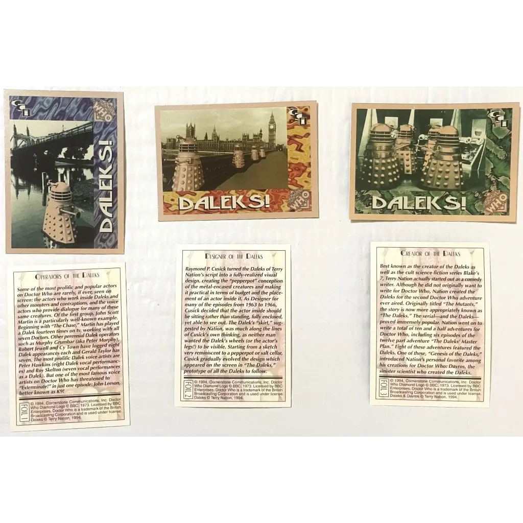 🛸 Vintage 1994 Doctor Who Daleks Foil Trading Cards — Cards 1–3 Of 6 1