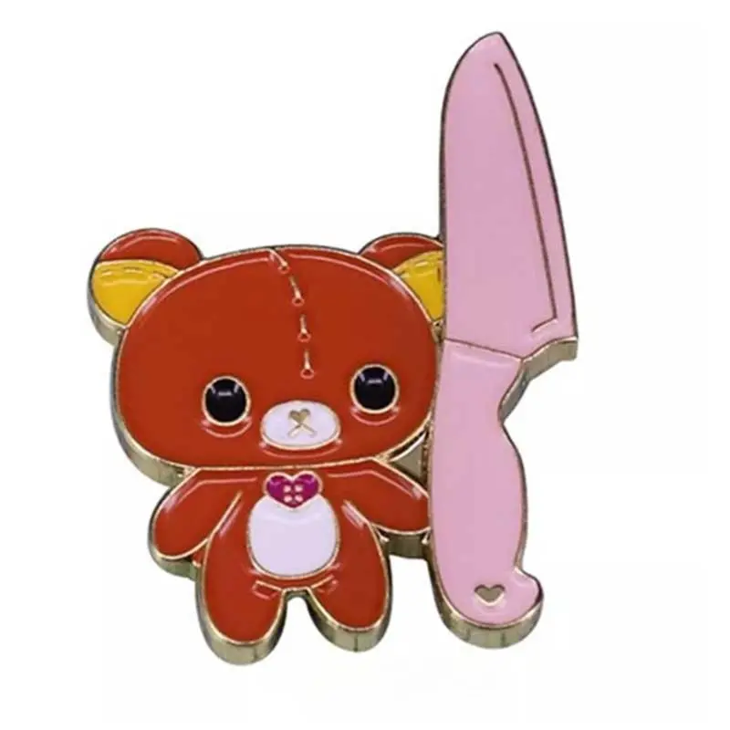 Cute Bear With Knife Meme Enamel Pins Small, Durable, High Quality Accessories 1