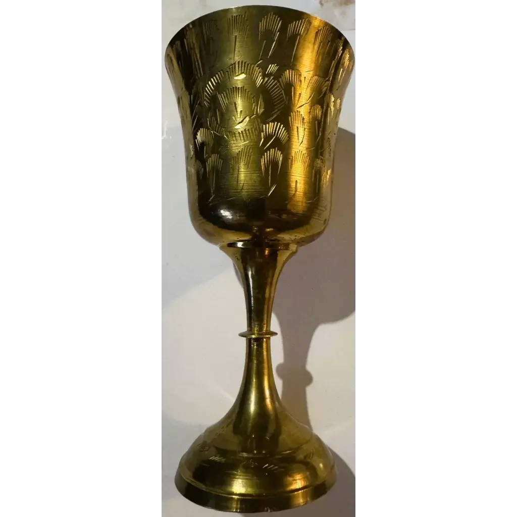 Exquisite Middle Eastern Brass Chalice With Floral Engravings 1