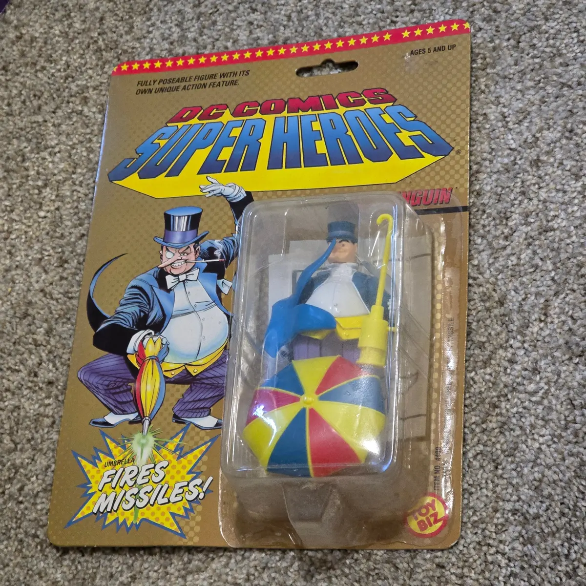Vintage Dc Comics Super Heroes Penguin Toy Biz 1989 Moc Umbrella Missile 1