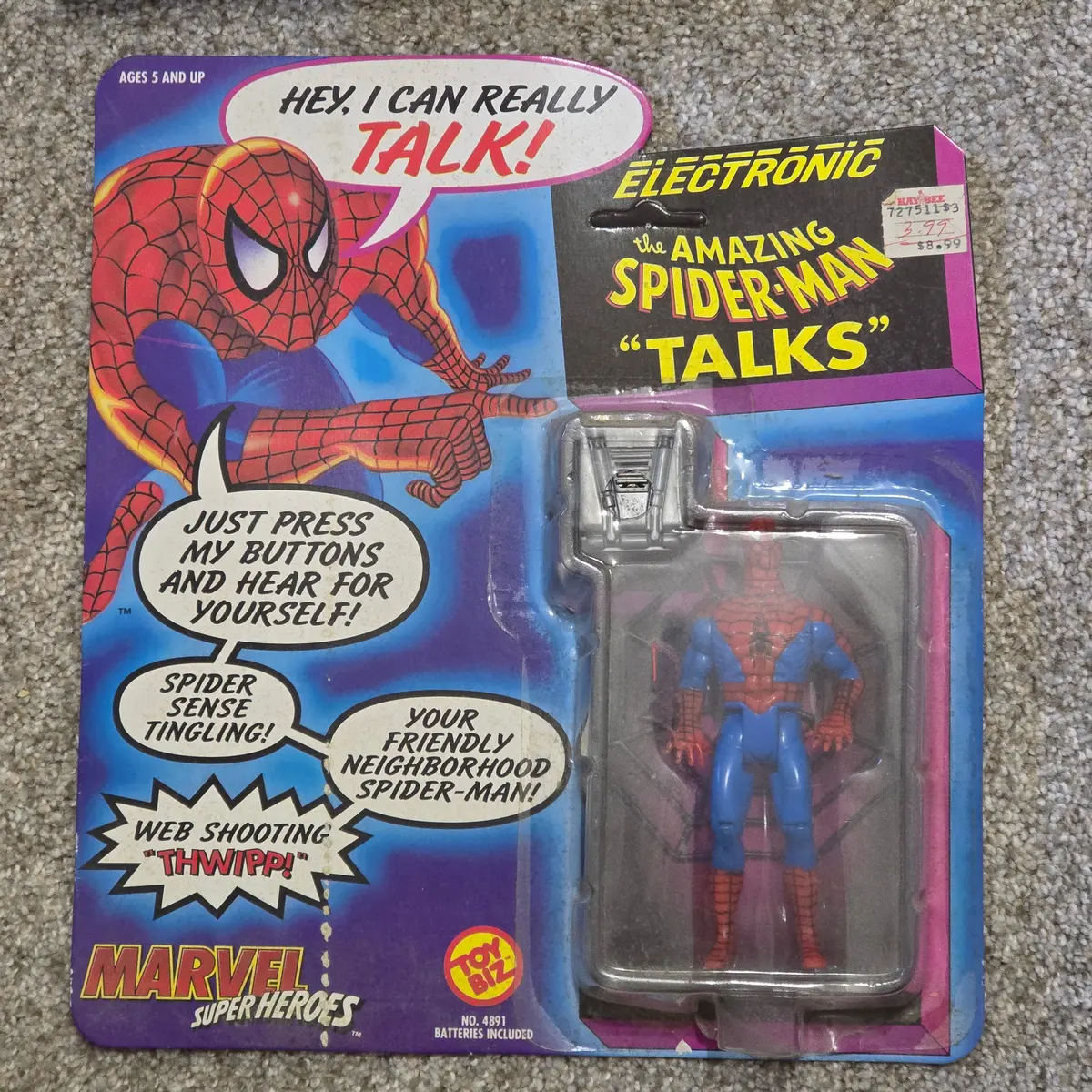 Vintage Talking Spider-Man Toy Biz Marvel Super Heroes Figure Working Sealed 1