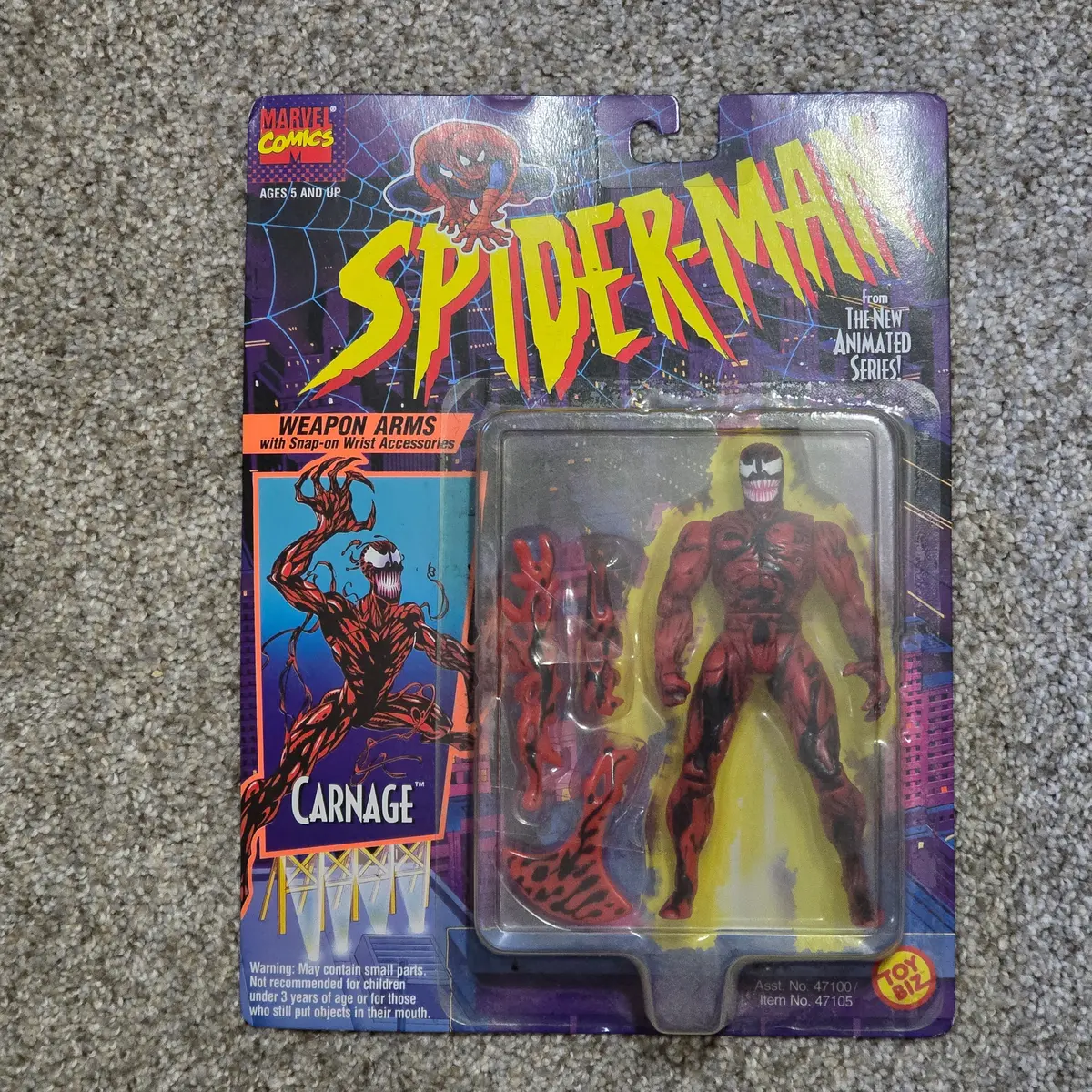 Vintage Carnage Spider-Man Animated Series Toy Biz Action Figure 1994 Moc 1