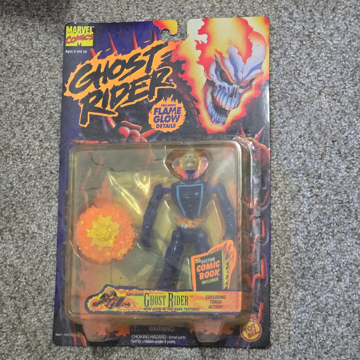 Vintage Ghost Rider Exploding Action Figure Toy Biz 1996 Glow Comic Included Moc 1